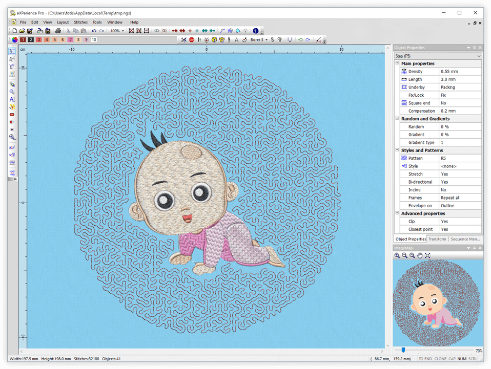 Baby echo - Fill areas with stippling stitches