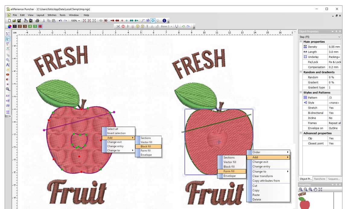 Add Vector fill - Block fill - Form fill Effect in Satin/Step objects